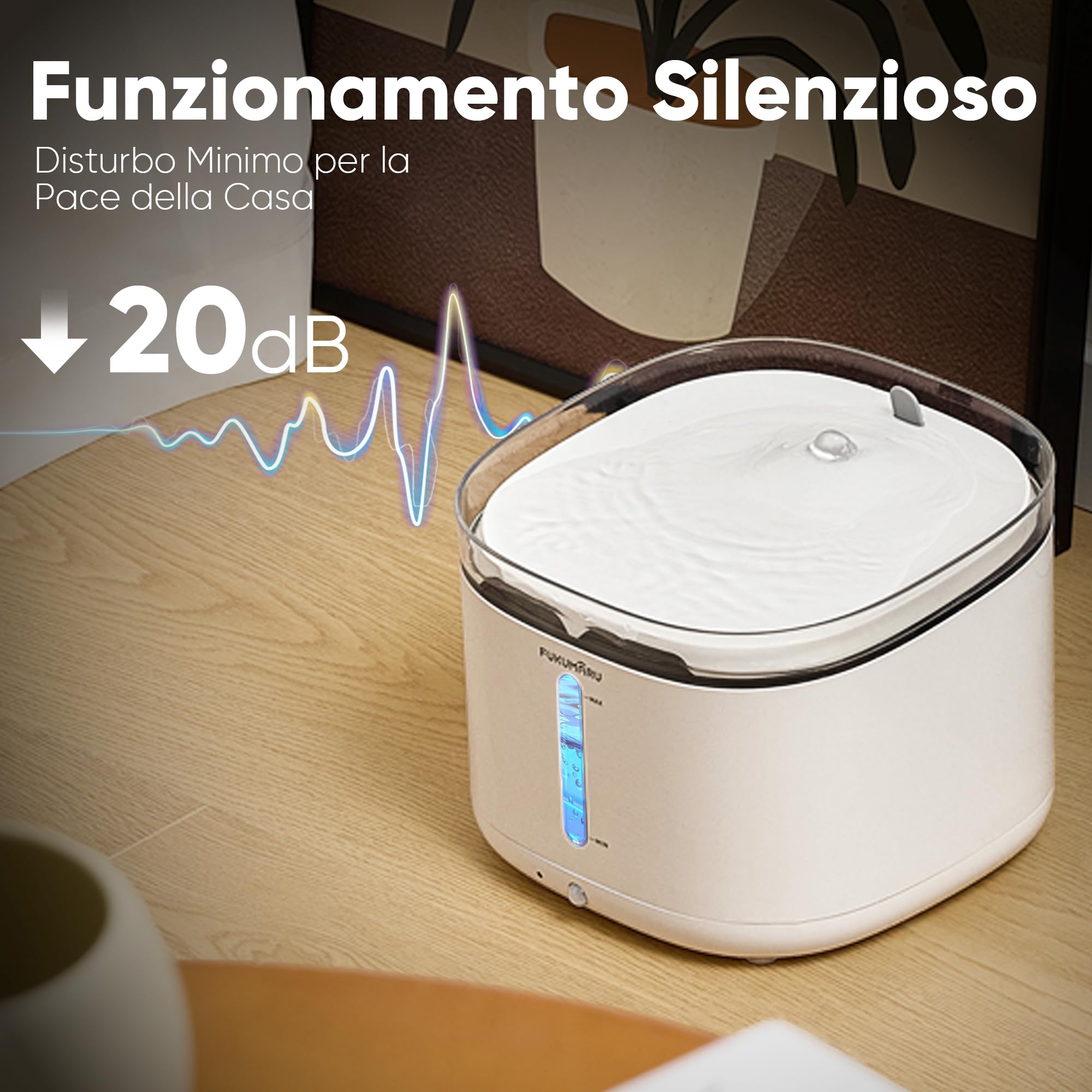 FUKUMARU Fontanella per Gatti Senza Fili, 2L Ultra Silenziosa Fontana per Gatti a Batteria con Sensore di Movimento, Dispenser Acqua Silenzioso, Luce LED Intelligente, Abbeveratoio Gatto Automatico.