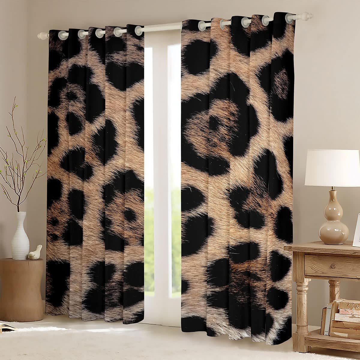 Richhome Boys Cyj8560wc Leopard Skin Curtains,3D Cheetah Printed Window Curtains For Girls Teens,Wild Animal Window Treatment Home Decor,Brown Black Darkening Drapes For Living Room Bedroom,46Wx54l