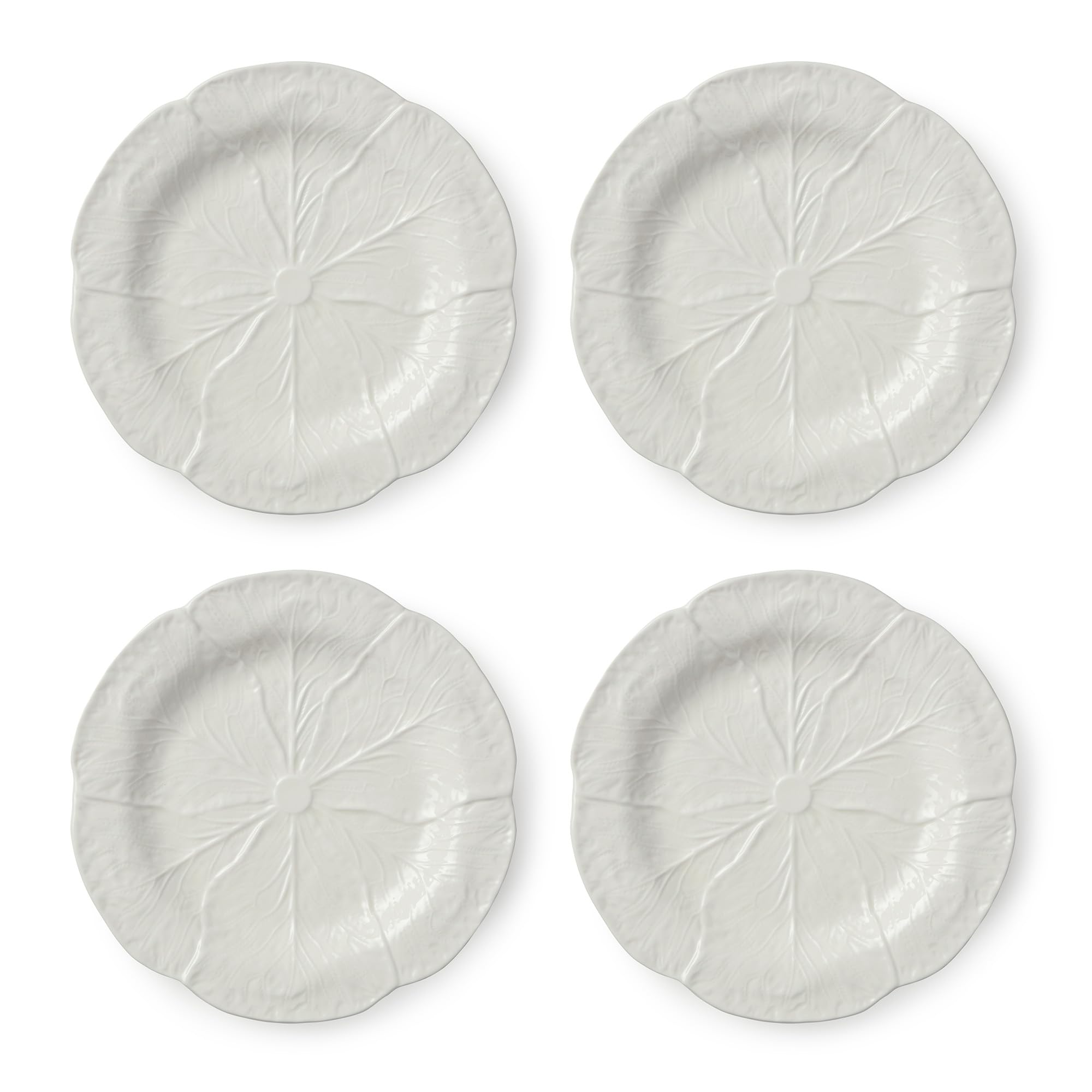 Lot de 4 assiettes à salade/dessert 3D en grès ivoire sculpté de 22,9 cm – Vaisselle ancienne pour dîner et divertissement frais et inspirés de la nature au quotidien et saisonnier