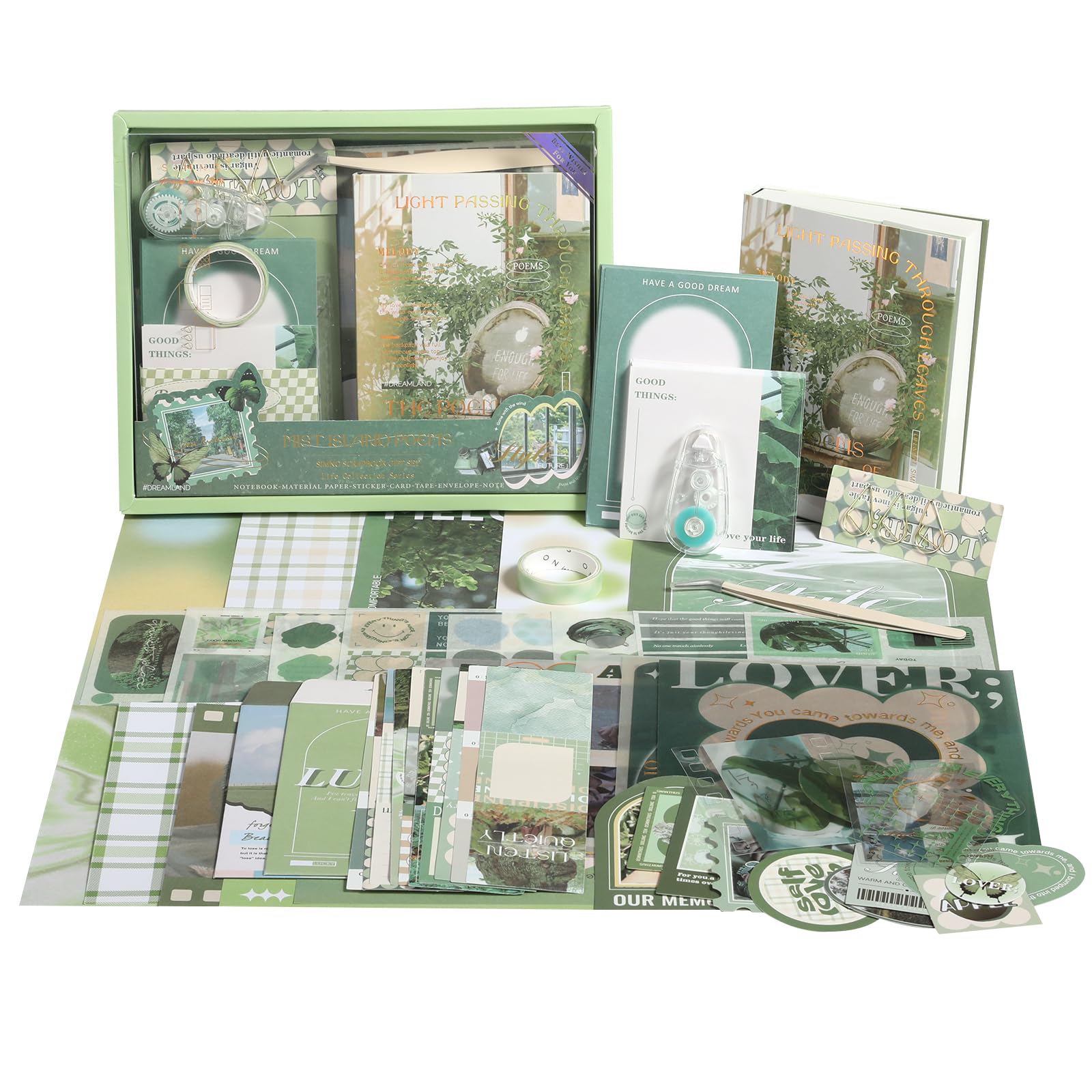 Kit di forniture per album fotografico con pinzette e nastro adesivo, diario spazzatura estetico vintage, grande carta per scrapbooking, confezione di adesivi, forniture per quaderni, regalo fai da te
