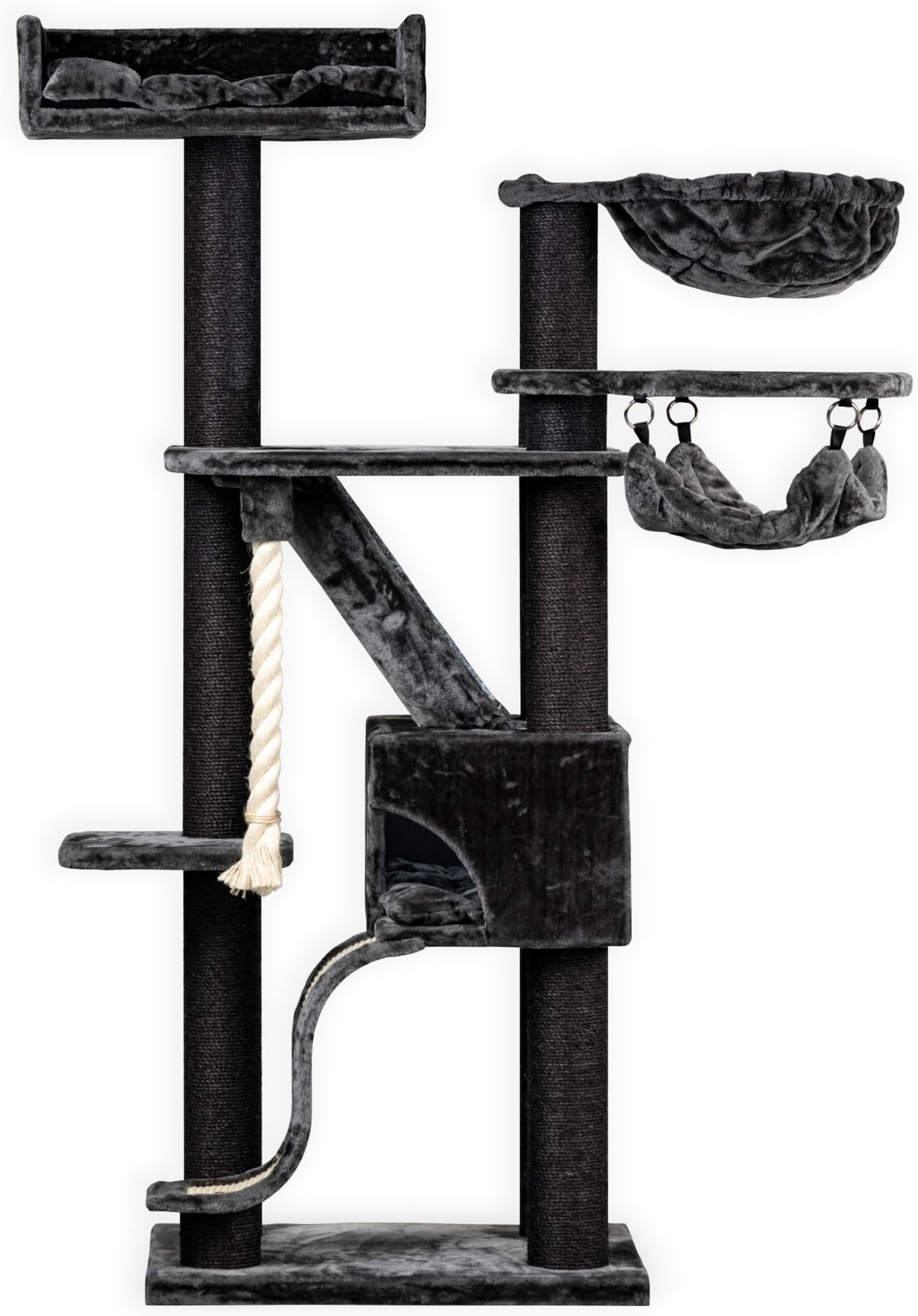 RHRQuality Cat Tree for Large Cats - Kilimanjaro Deluxe Crown – 195 cm High – With 12 cm Sisal Posts & Luxury Resting Place – Blackline Dark Gray Unknown Binding