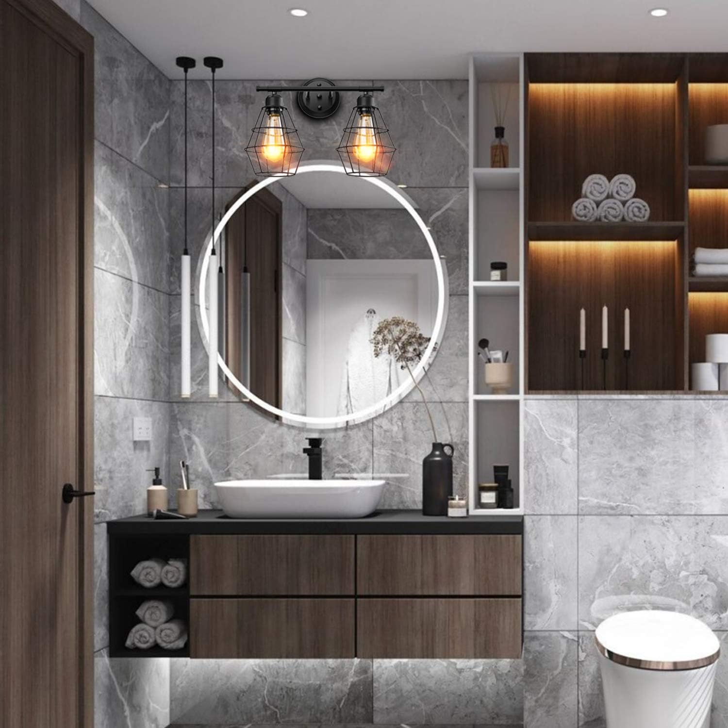 Buy Elibbren Farmhouse Rustic Style E26 Base Metal Matte Black Industrial Bathroom Wall Light Fixture For Bathroom Vanity Mirror Cabinets Dressing Table