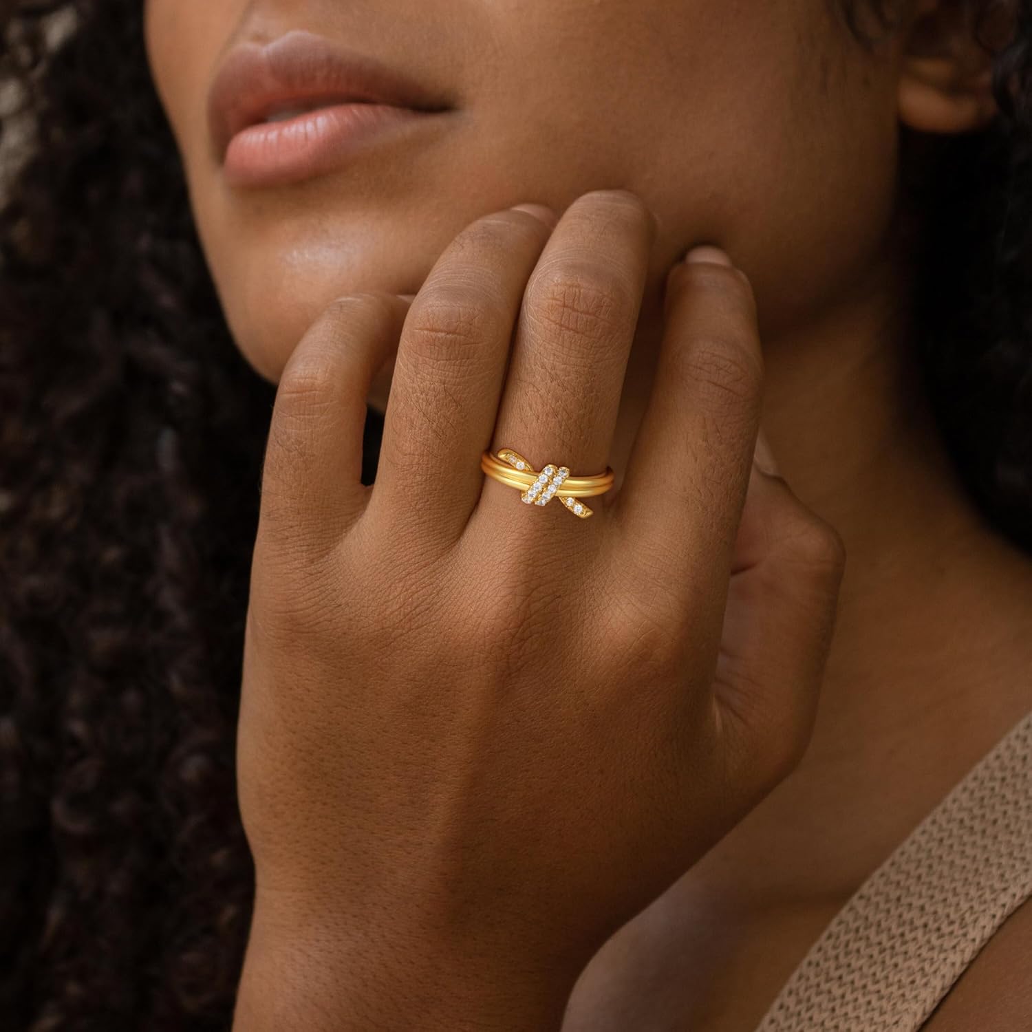 C-leen Gold Rings for Women Non Tarnish, Diamond Twist Love Knot Ring Dainty 18k Real Gold Plated Cubic Zirconiz Knuckle Pinky Thumb Rings Gold Jewelry for Women Gift Size 6-10 - Image 7