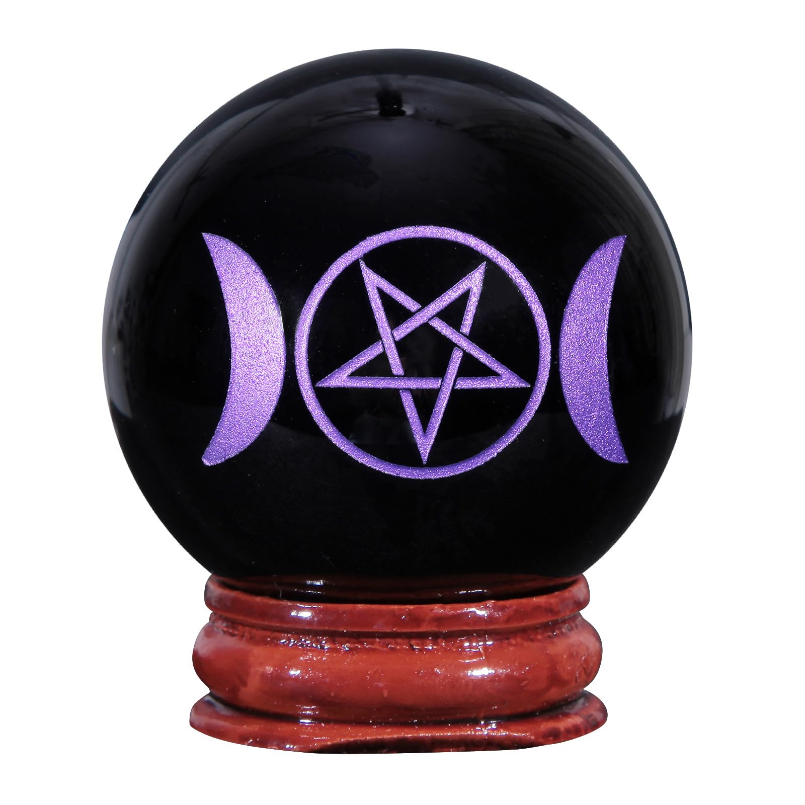 Nupuyai 1.9" Engraved Symbol Obsidian Crystal Ball with Stand