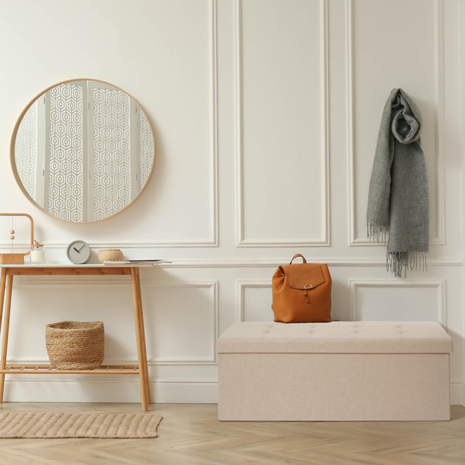 Blumtal Banco con Almacenaje, Banco Puff con Espacio de Almacenamiento, con 2 Cajas, Asiento Plegable y Resistente, Beige