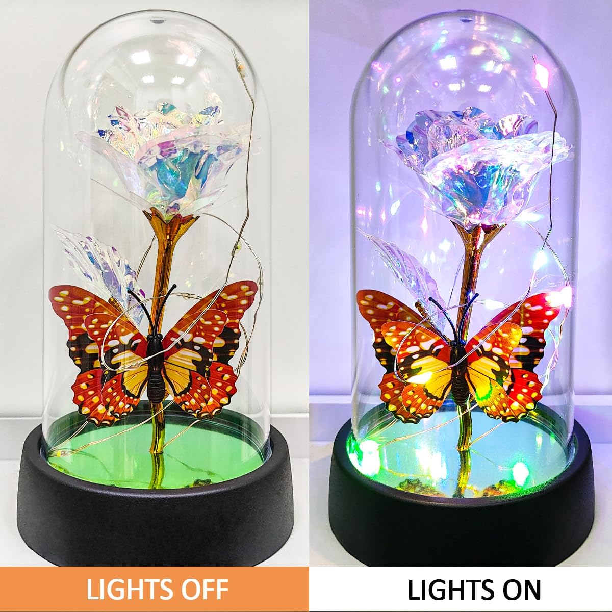 Glass Rose in Glass Dome, Light Up Flower, Eternal Rose - Valentines Day Gifts for Her, Mothers Day Roses Gift for Mom, Womens Gifts for Christmas - Galaxy Rose, Birthday Gift - Image 2