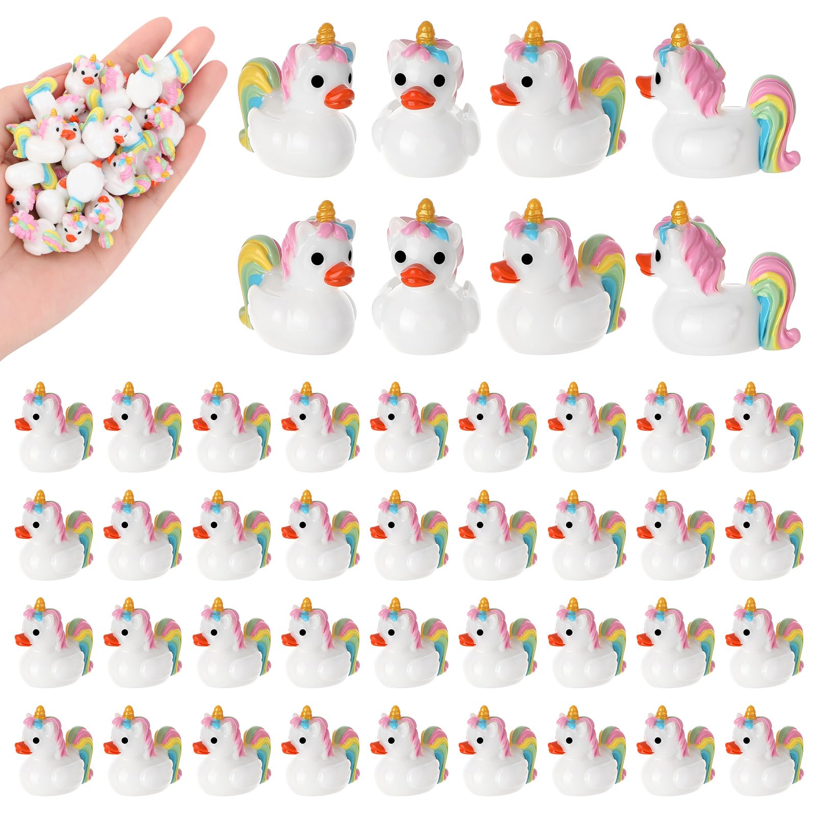 50 Stück Einhorn-Enten Spielzeugfiguren, Mini-Einhorn-Enten aus Harz, kleine Einhörner, Entenspielzeug für Partygeschenke (Einhörner)