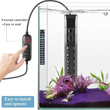 FEDOUR 200W 400W Aquarium PTC Heater with Controller: Digital Heater for Fish Tank and Turtle Tank 100-400L, Submersible Aquarium Heater with Protective Cover