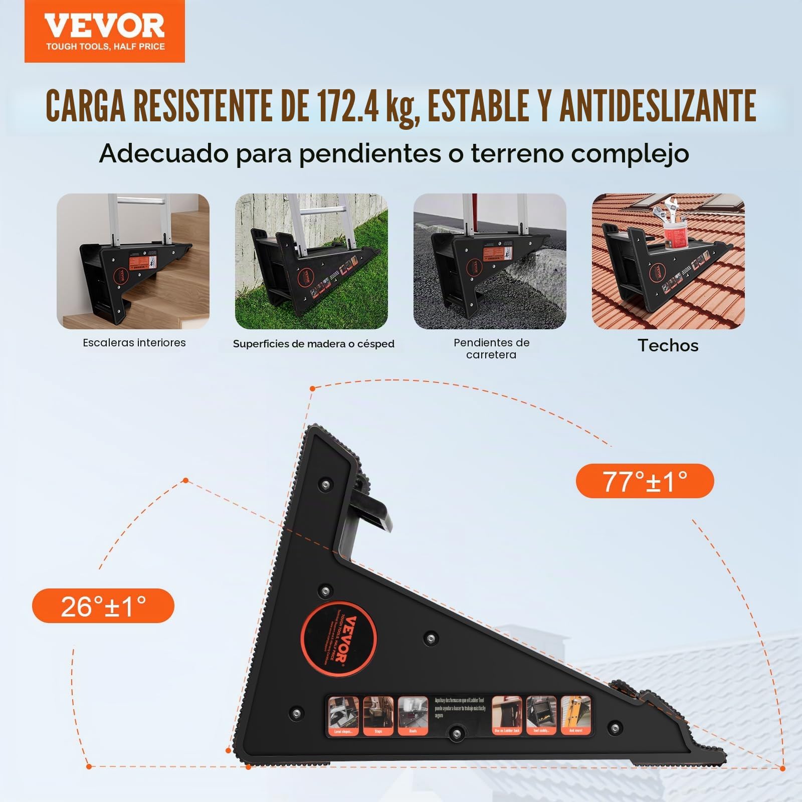 VEVOR Nivelador de Escaleras de Polipropileno con Capacidad de Carga de 172,4 kg, Tolva de Inclinación, Estabilizador de Escaleras con Almacenamiento, para Terrenos Irregulares, φ 97 x 493 mm