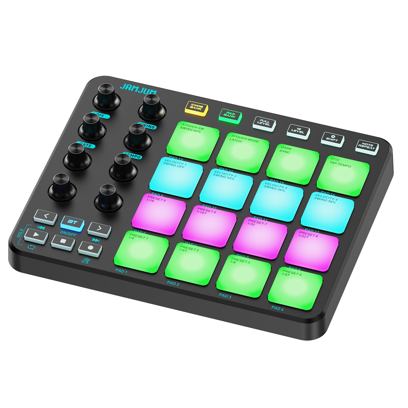 Wireless MIDI Controller Pads, Bluetooth Portable USB with 16 Drum Black