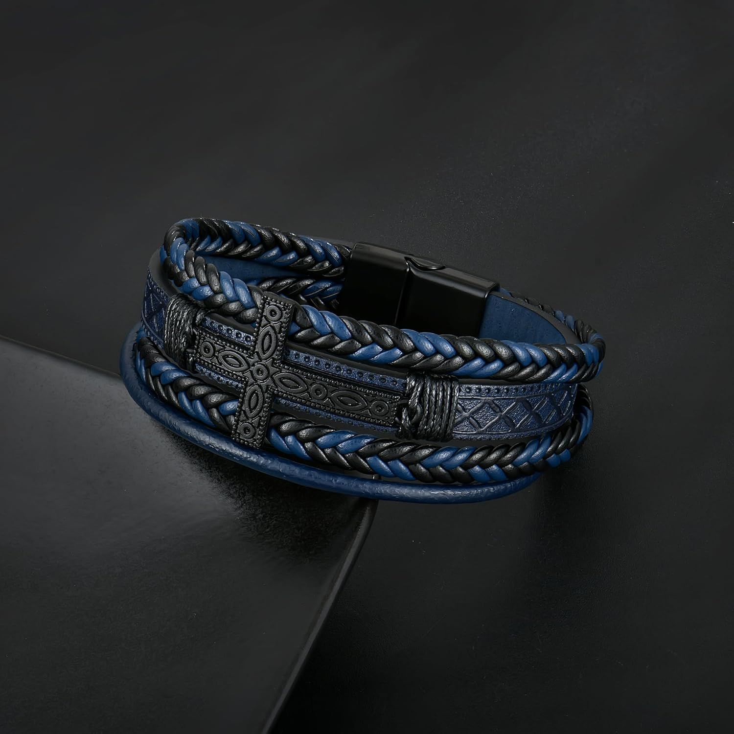 Mens Cuff Cross Bracelet Multi-Layer Braided Leather Cross Bracelet for Religious Bangle Wristband Faith Christian Jewelry for Men Teen - Image 2