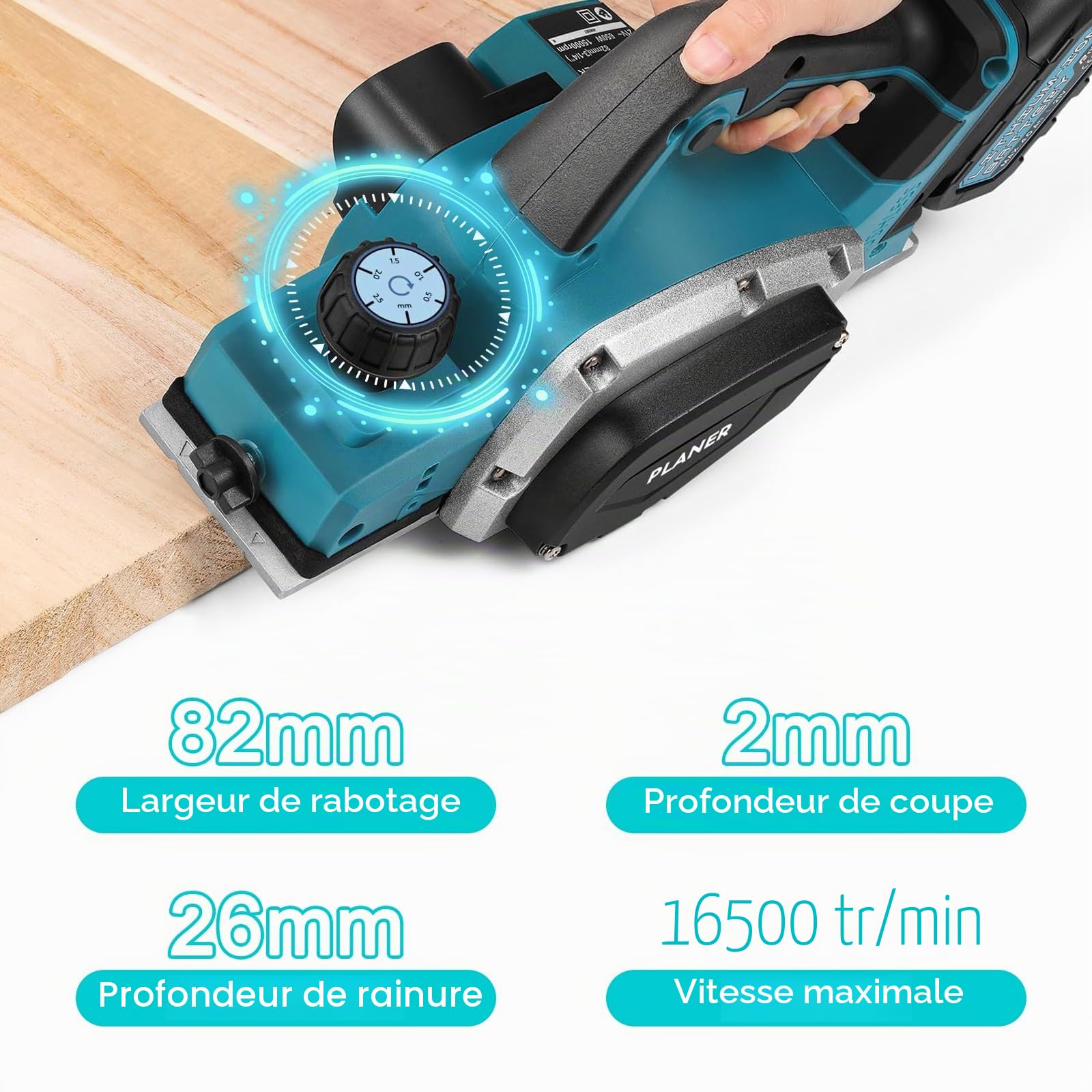Rabot Sans Fil Compatible avec Makita 18V, Raboteuse Électrique Bois | Rabot Électrique 16500RPM Avec Largeur 82mm Et Profondeur 2mm, Outil Portable Pour Travaux De Menuiserie