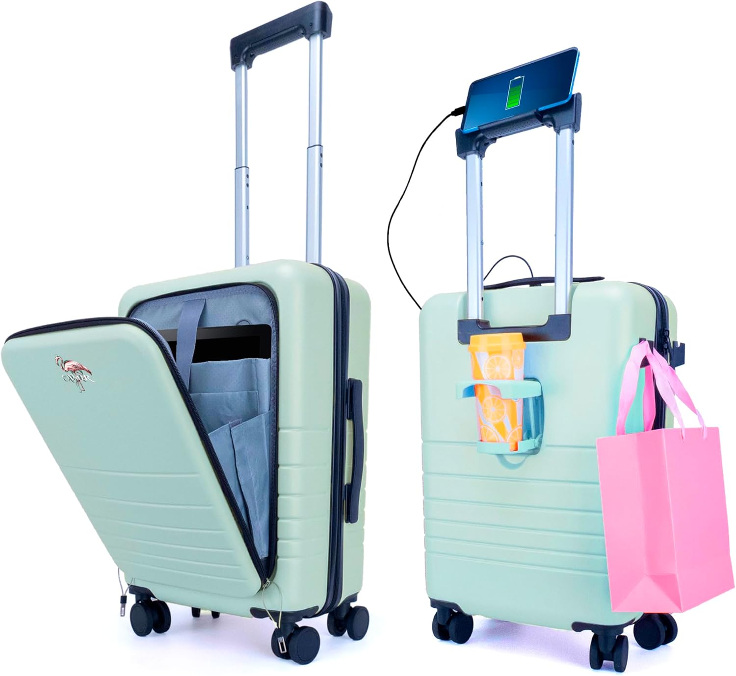 CAMIR-Travel Suitcase Cabin with USB-Smart Suitcase Trolley Cabin Multi-Function Suitcase with Front Pocket Portable Hand Luggage 4 Wheels TSA-Suitcase Cabin 55 x 35 x 23.5 ABS+PC, Blue