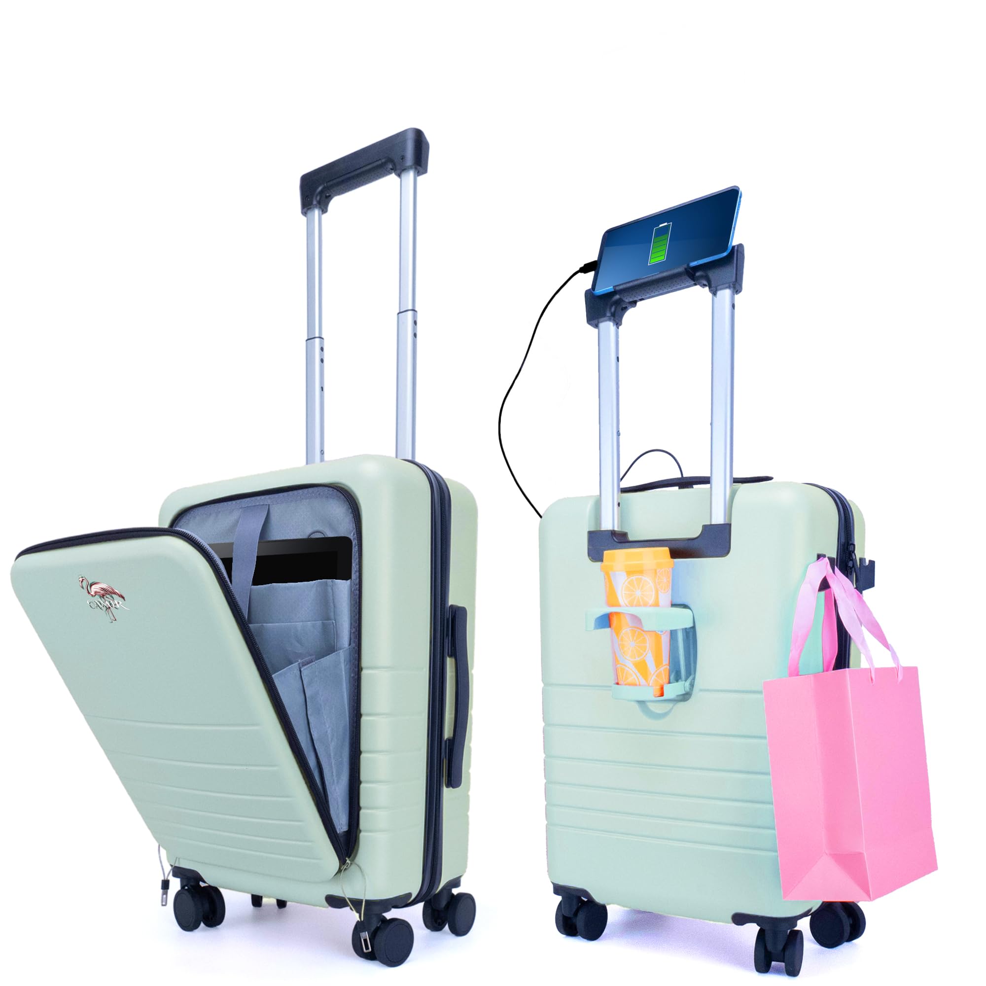 CAMIR-Valigia da cabina con USB Smart Bagaglio Trolley a mano Borsa multiuso Tasca frontale Bagaglio a mano portatile 4 ruote, Valigia da cabina con lucchetto TSA 55x35x23,5 ABS+PC (BLU)