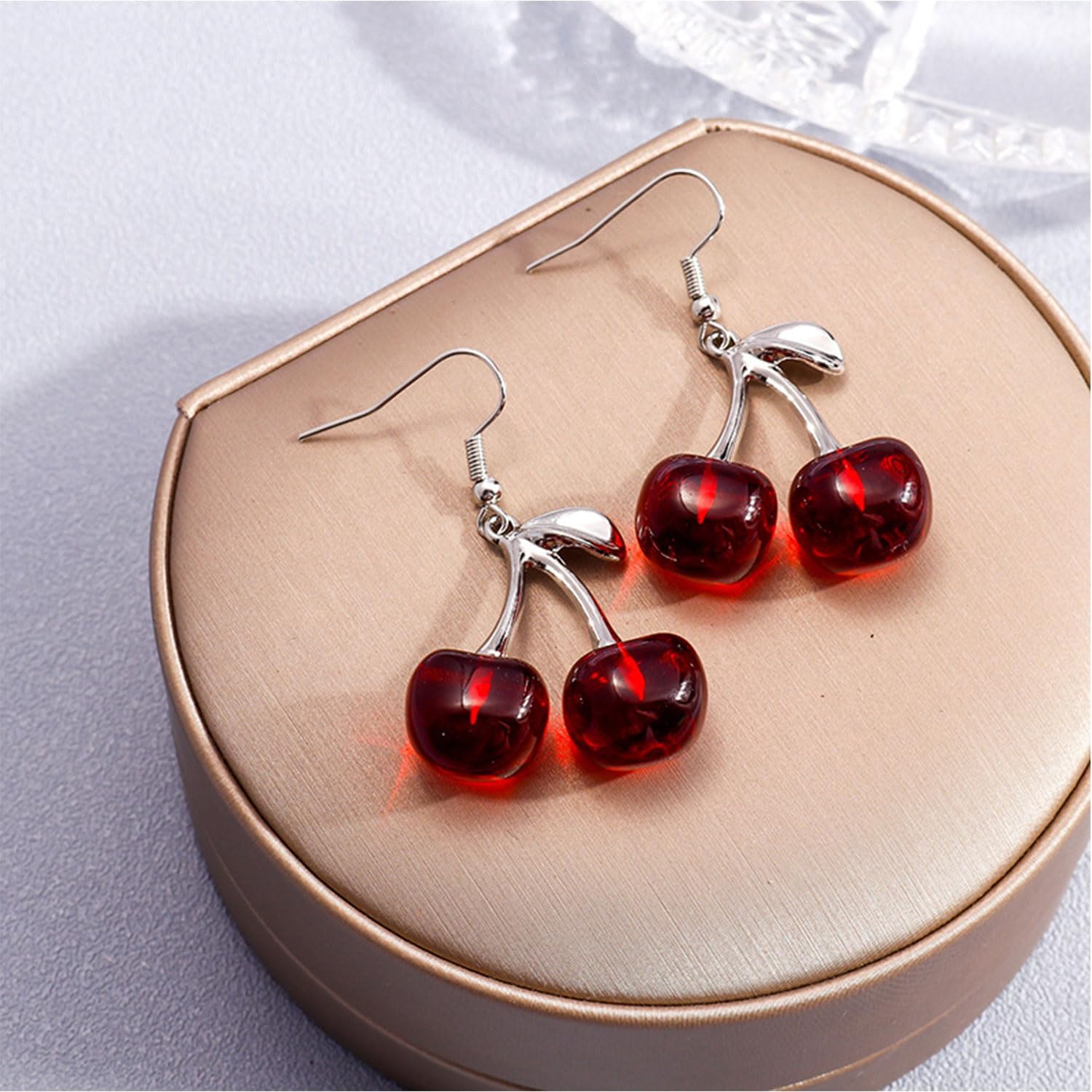 Cherry Earrings for Women 3D Simulation Cherry Dangle Earrings Sweet Cherry Earrings Drop Earrings Fruit Earrings for Women - Image 5