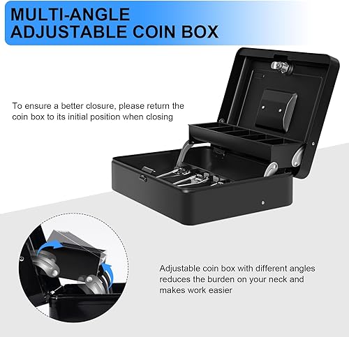 Miniatura 20 de Caja de dinero grande con cerradura de combinación y bandeja de dinero, caja de dinero con bandeja para efectivo, caja fuerte con cerradura