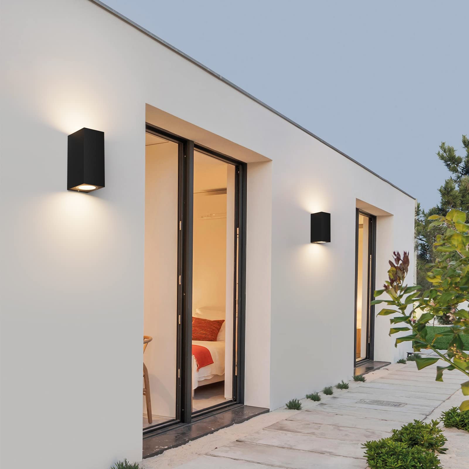 Klighten 4 Pezzi Nero Applique esterno GU10 IP65, Lampadina non Inclusa | Up Down Applique sostituibile con attacco GU10, Lampade da interno in Alluminio, Lampada da Parete per terrazzo esterno