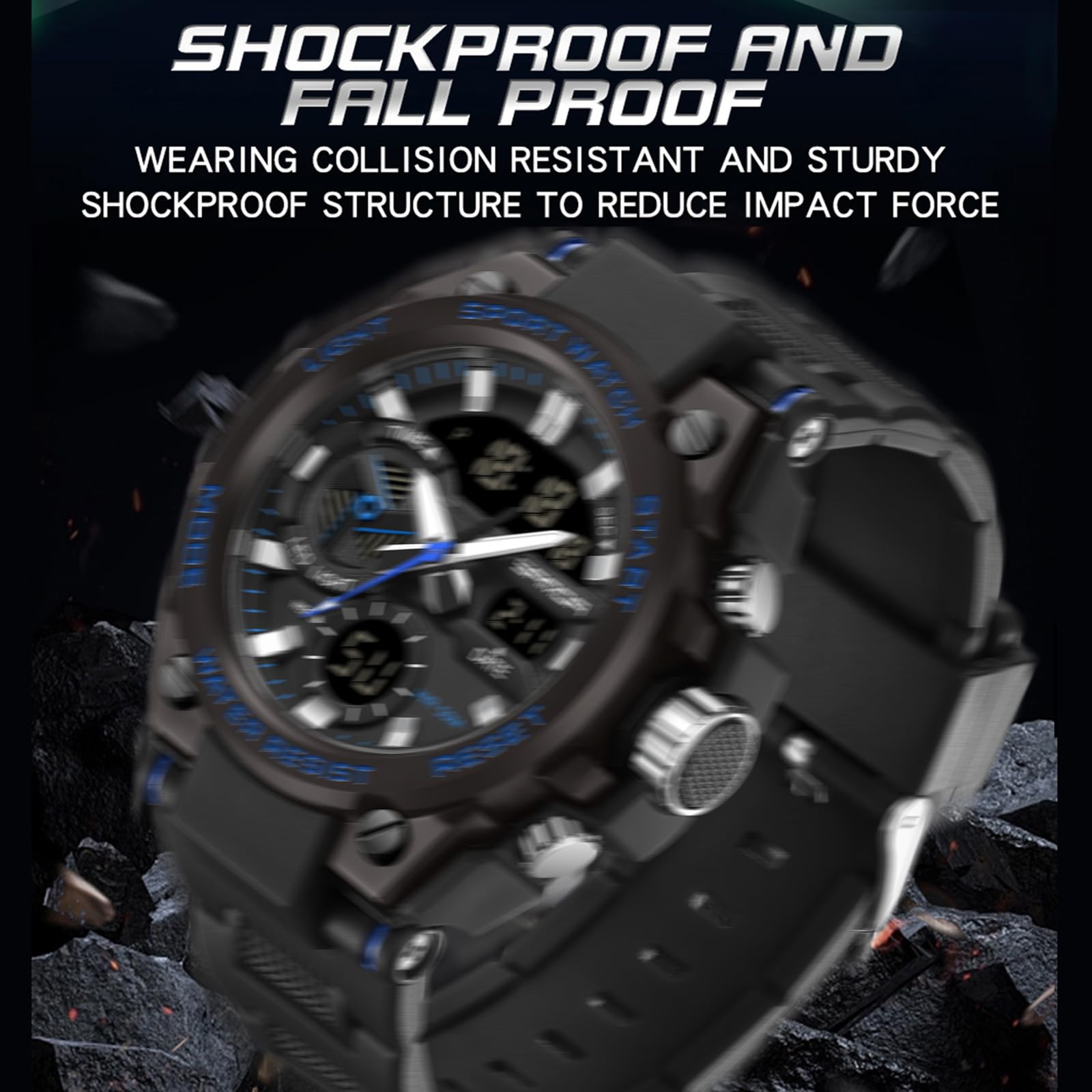 Orologio militare da polso da uomo, multifunzione, analogico, digitale, con cronometro, sveglia per ragazzi, 5 ATM, impermeabile, con illuminazione, data e giorno della settimana, casual