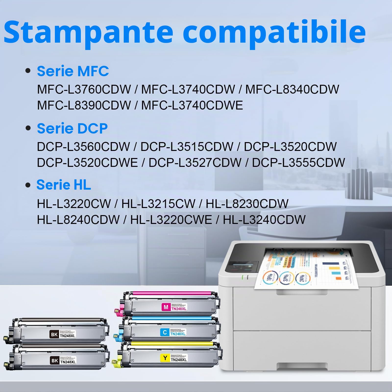 TN248XL TN-248XL Confezione da 5 compatibile con Brother MFC-L3740CDWE | TN248XL TN248 compatibile con Brother MFC-L3740CDW DCP-L3560CDW HL-L3240CDW per Una scelta conveniente per chi stampa molto