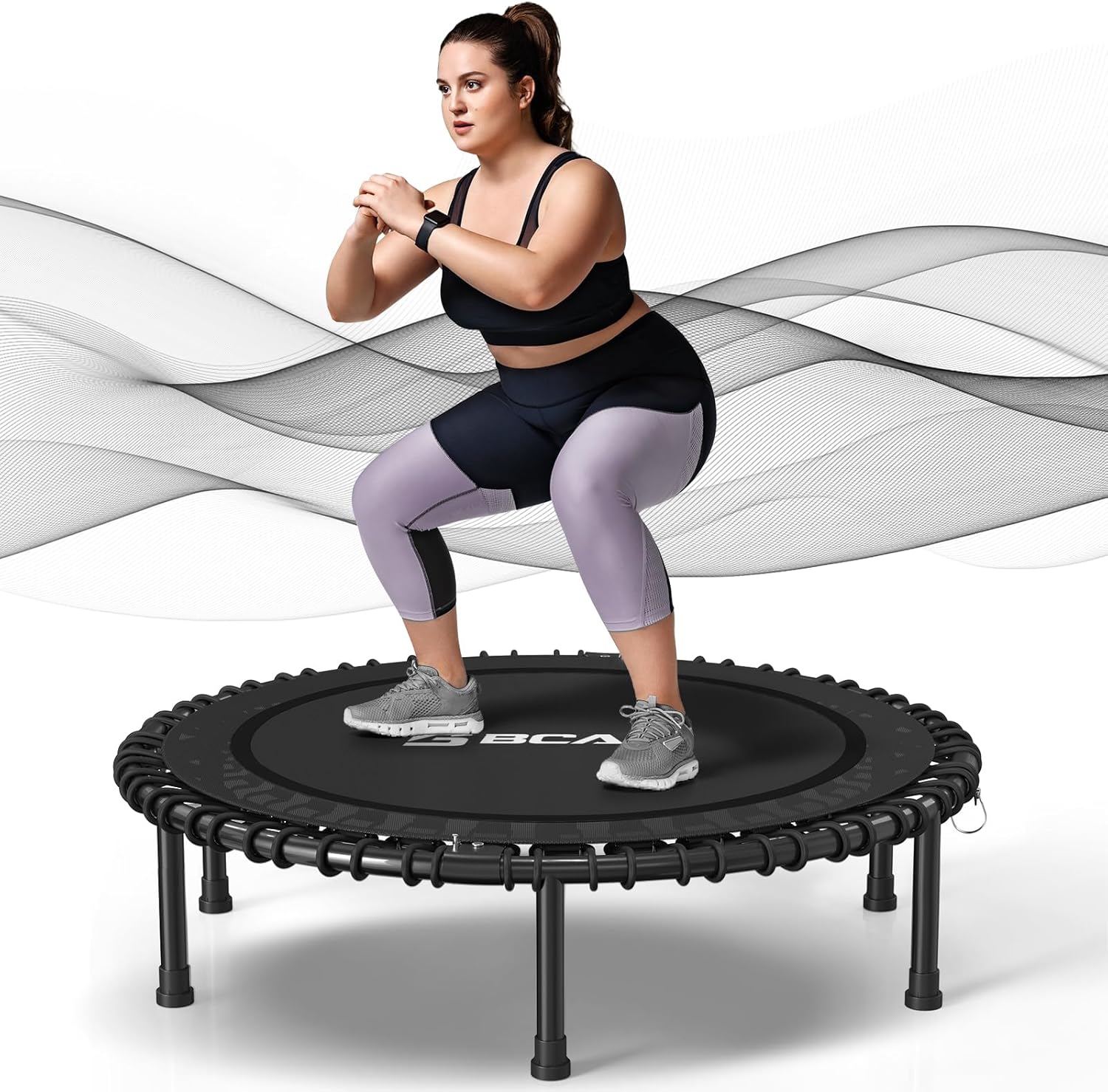 BCAN 450LBS/550LBS Foldable Mini Trampoline, 40"/48" Fitness Trampoline with Durable Bungees, Stable & Quiet Exercise Rebounder for Adults,Great Mini Trampoline for Indoor/Garden Workout - 2 40IN 40-Black