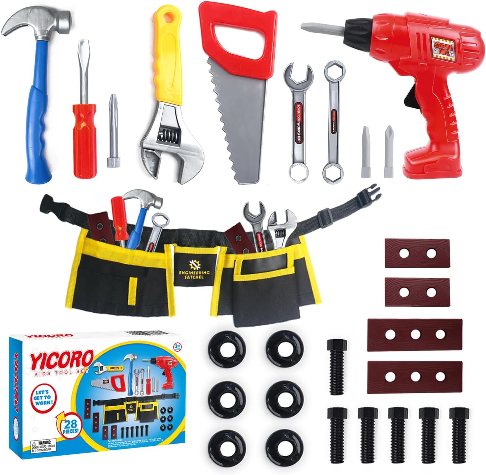 Kids Tool Set – 28 PCS Toddler Tool Set with Toy Drill, Pretend Play Toy Tools for Kids Ages 3,4,5,6,7,8 Years Old, Boy Toys