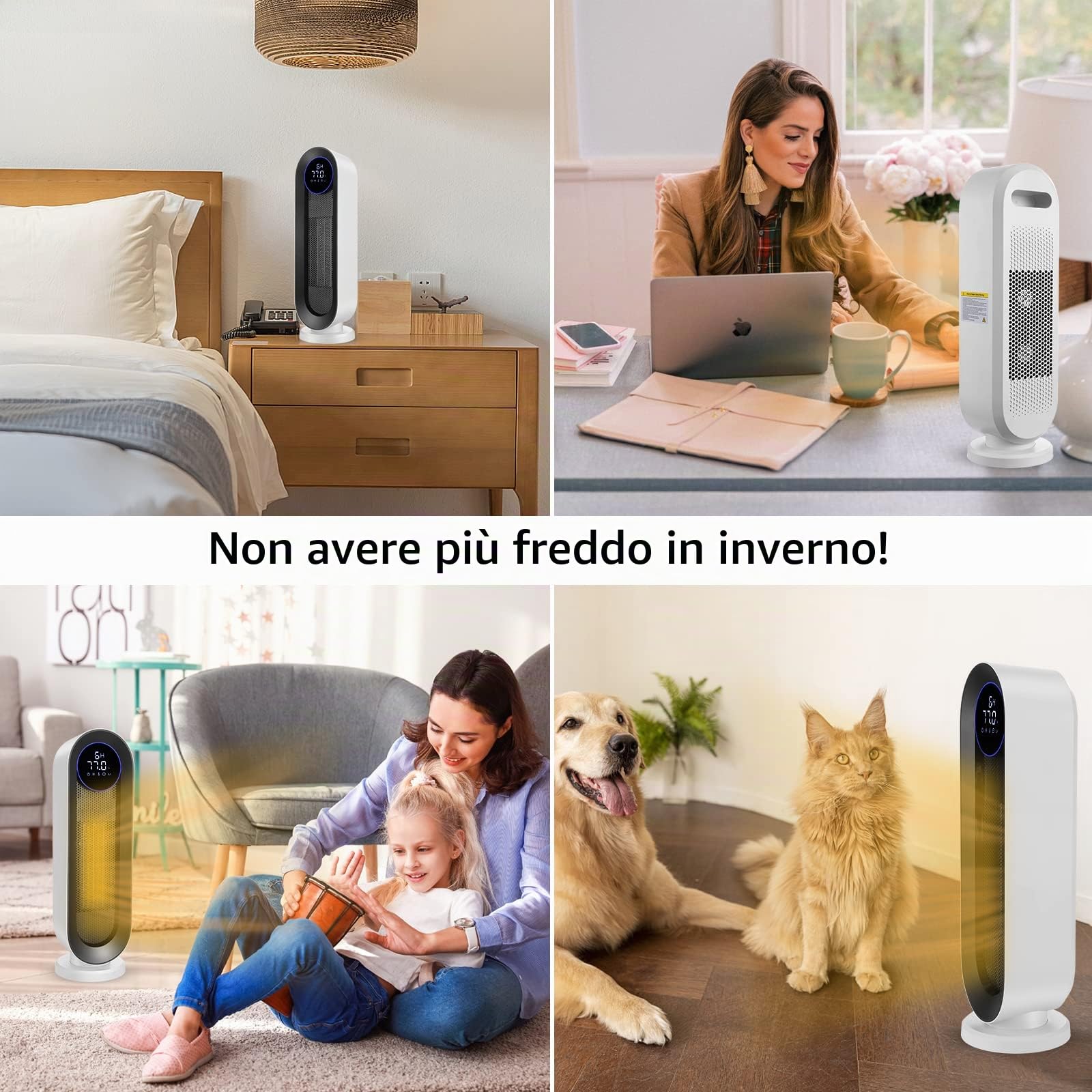 Nictemaw Termoventilatore in ceramica, a risparmio energetico, 2000 W, con termostato, telecomando, 3 modalità, timer 12 ore, oscillazione 100°
