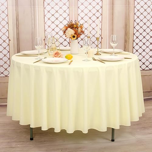 Miniatura 2 de Paquete de 8 manteles redondos color beige de 90 pulgadas de poliéster, tela lavable, resistente a las manchas y a las arrugas, manteles redondos