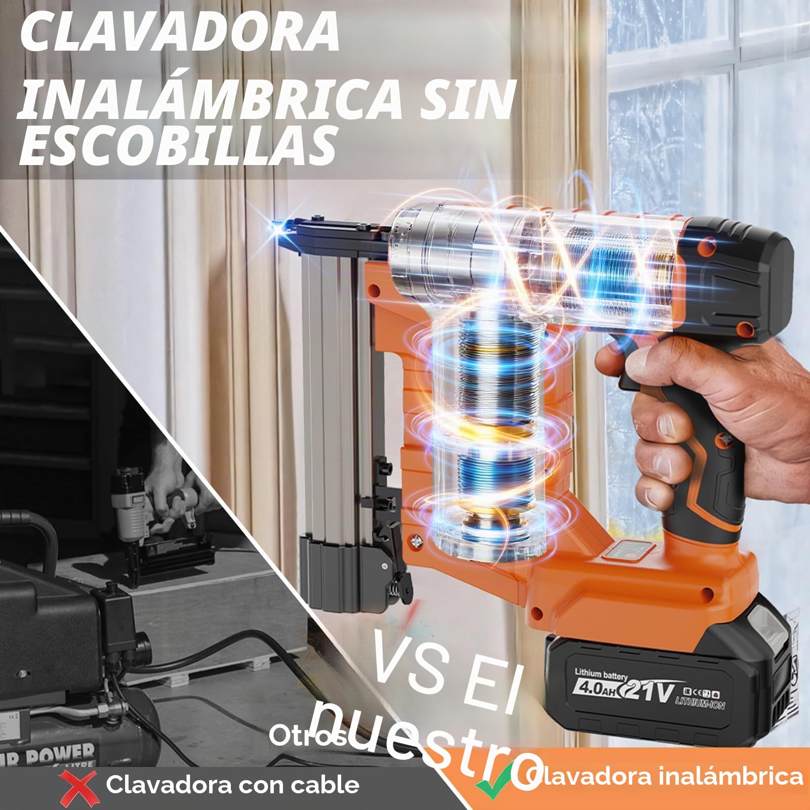 Clavadora Electrica de Clavos Compatible con Makita 18V, Grapadora Clavadora 2 en 1 18GA con batería 4.0Ah, cargador, 800 clavos y 800 grapas incluidas para mejoras del hogar