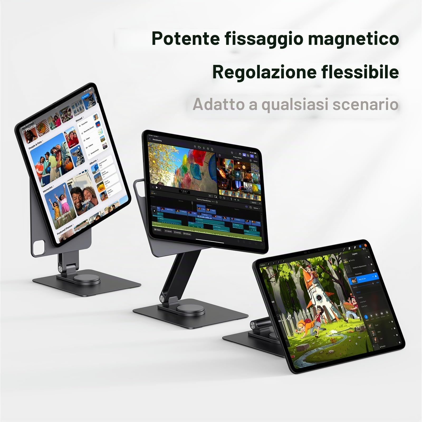 Supporto magnetico per iPad con carica senza fili 18W, 360 portacarte rotante in alluminio per iPad Pro M5/M4, serie regolabile di montaggio da tavolo (M5/M4-11inch)