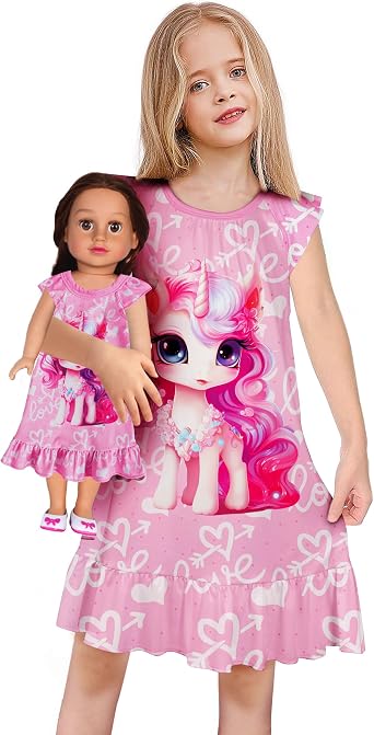 LQSZ Doll and Girl Matching Nightgown Outfit Pajamas Nightie Nightgown for Girls and Dolls Clothes