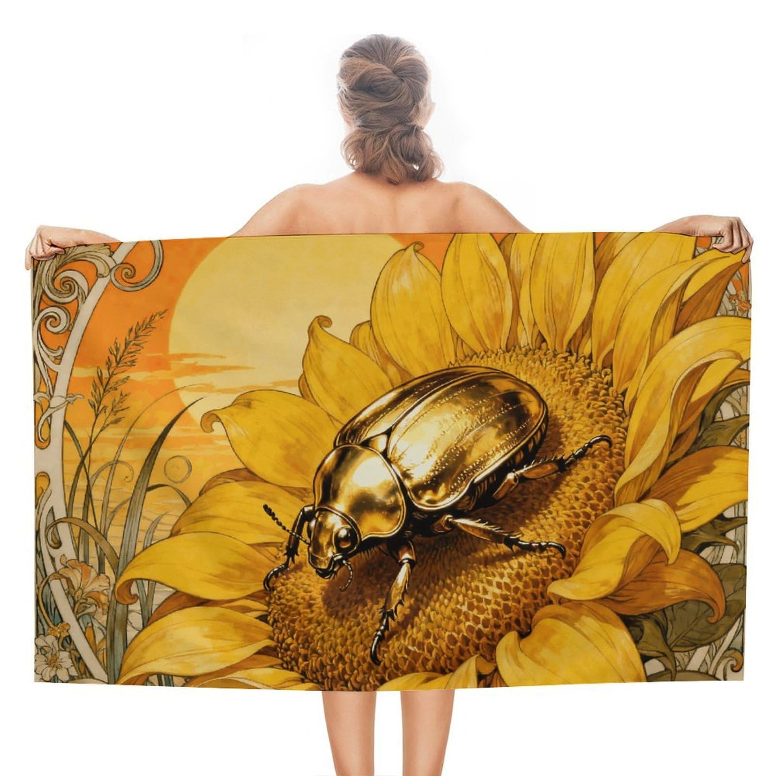 asbwuo Scarab Sunflower Beach Towels Extra Large Quick Dry Absorbent