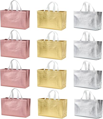Miniatura 5 de LOOKSGO 12 bolsas de regalo de 15.5 x 4.7 x 11 pulgadas, bolsas de regalo reutilizables extra grandes con asas, bolsas de regalo XL, bolsas de