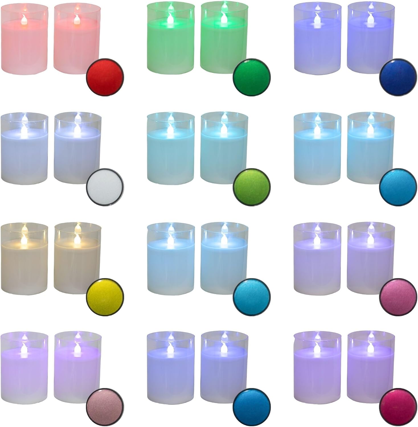 LumaBase Battery Operated LED Glass Candles with Flickering Flame and Remote Control, Multi-Function - Set of 2