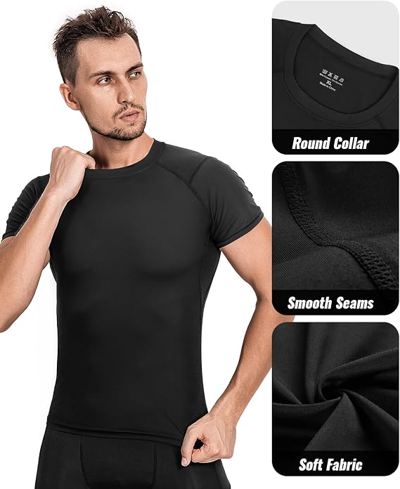 Niksa Men's Compression Shirts 2 Pack, Short Sleeve Athletic Compression Tops Cool Dry Workout T Shirt