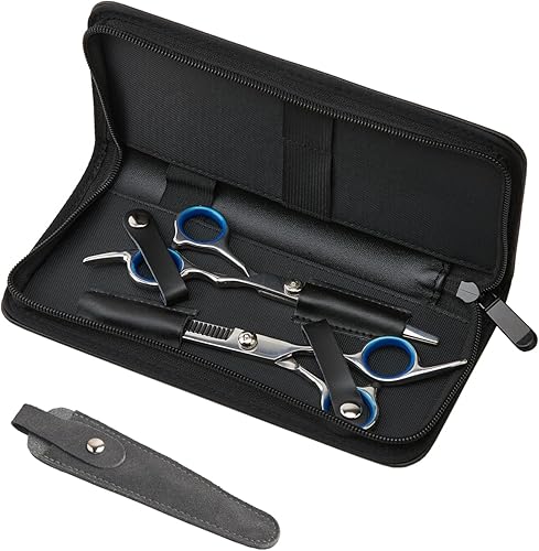 Miniatura 3 de LAKE of FIRE Estuche de tijeras con cremalleras y cubierta de cuero para un almacenamiento y protección conveniente (negro+gris)