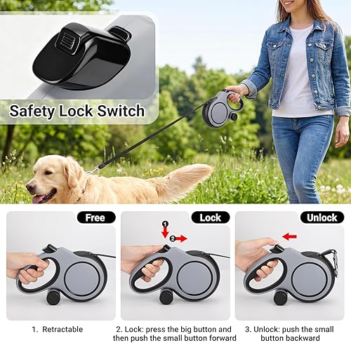 Miniatura 5 de Segarty Correa para caminar de 26 pies con soporte para bolsa de excrementos para perros de hasta 110 libras, correa retráctil con mango