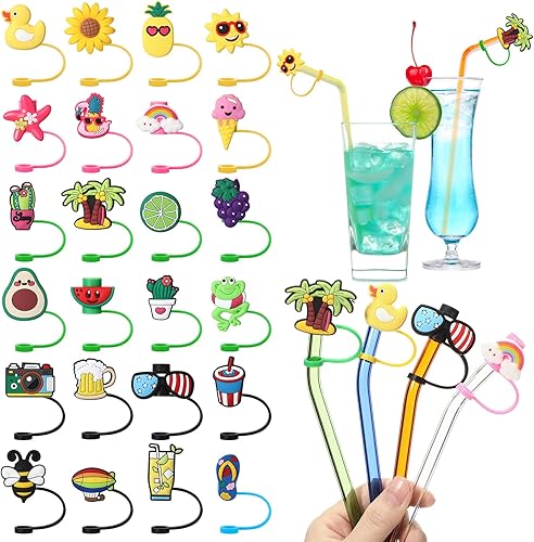 Irenare 24 fundas para pajillas, tapas reutilizables de silicona, tapas a prueba de salpicaduras para popotes de 0.315 a 0.315 pulgadas, para el