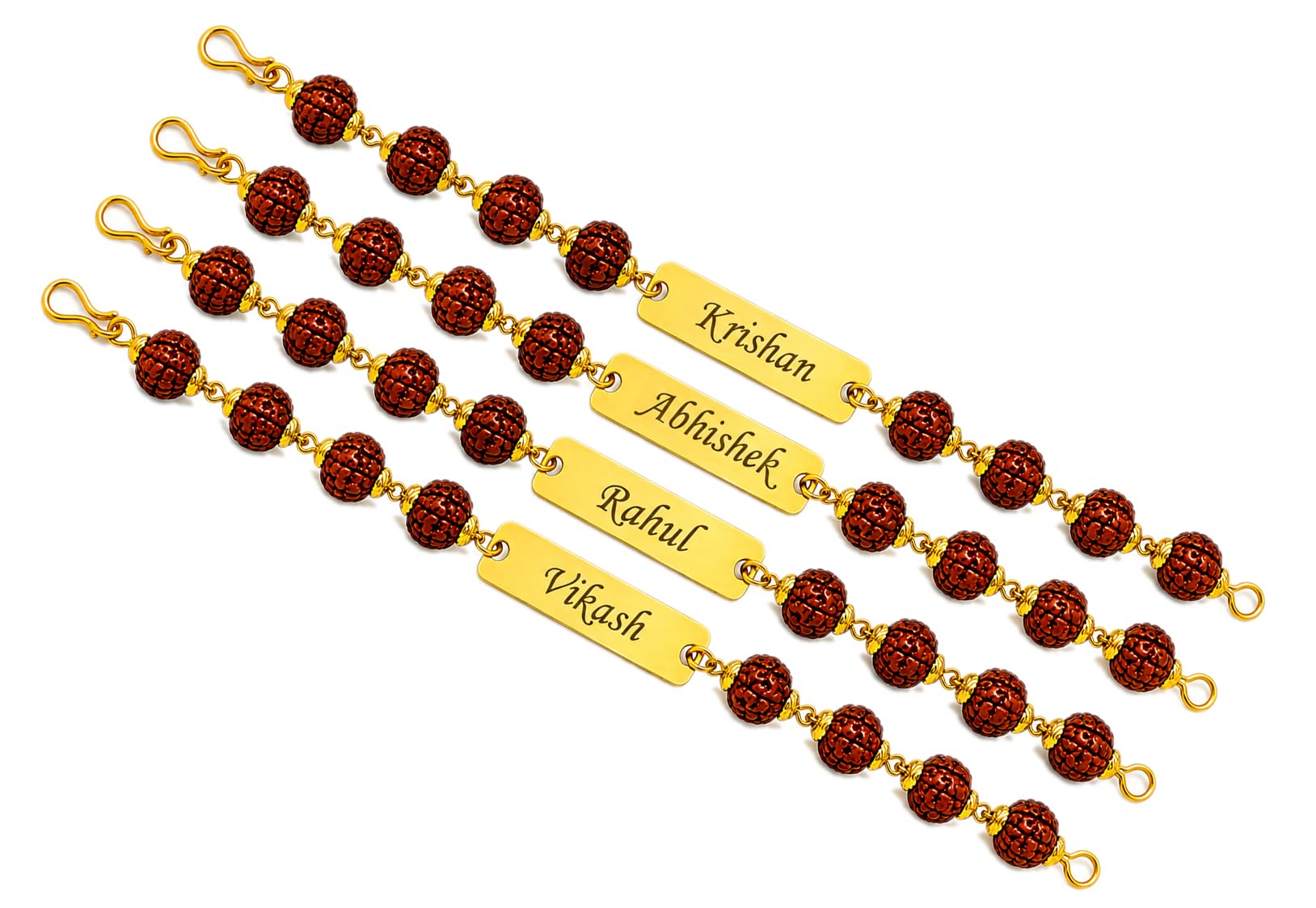 Personalized Rudraksha Rakhi Bracelet with Name for Brother, Customized Gold Colour Name ID Bracelet, Adjustable 17–23 cm, Raksha Bandhan Gift for Bhai-image-5