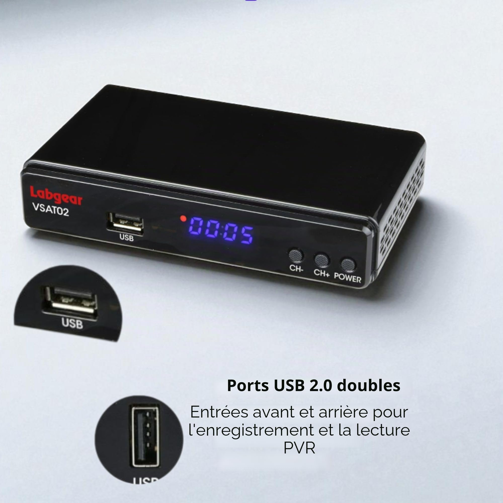 Récepteur Satellite Free to Air Full HD DVB-S2 + Port USB Planificateur HD Programme Enregistreur, Labgear VSAT02 Boîte Satellite TV Compacte avec Télécommande