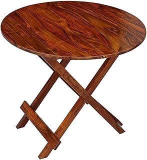 MAYA WOOD DECOR Sheesham Wood Round Folding Table | Portable Wooden Coffee Table with X Shape Legs | Space Saving Foldable...
