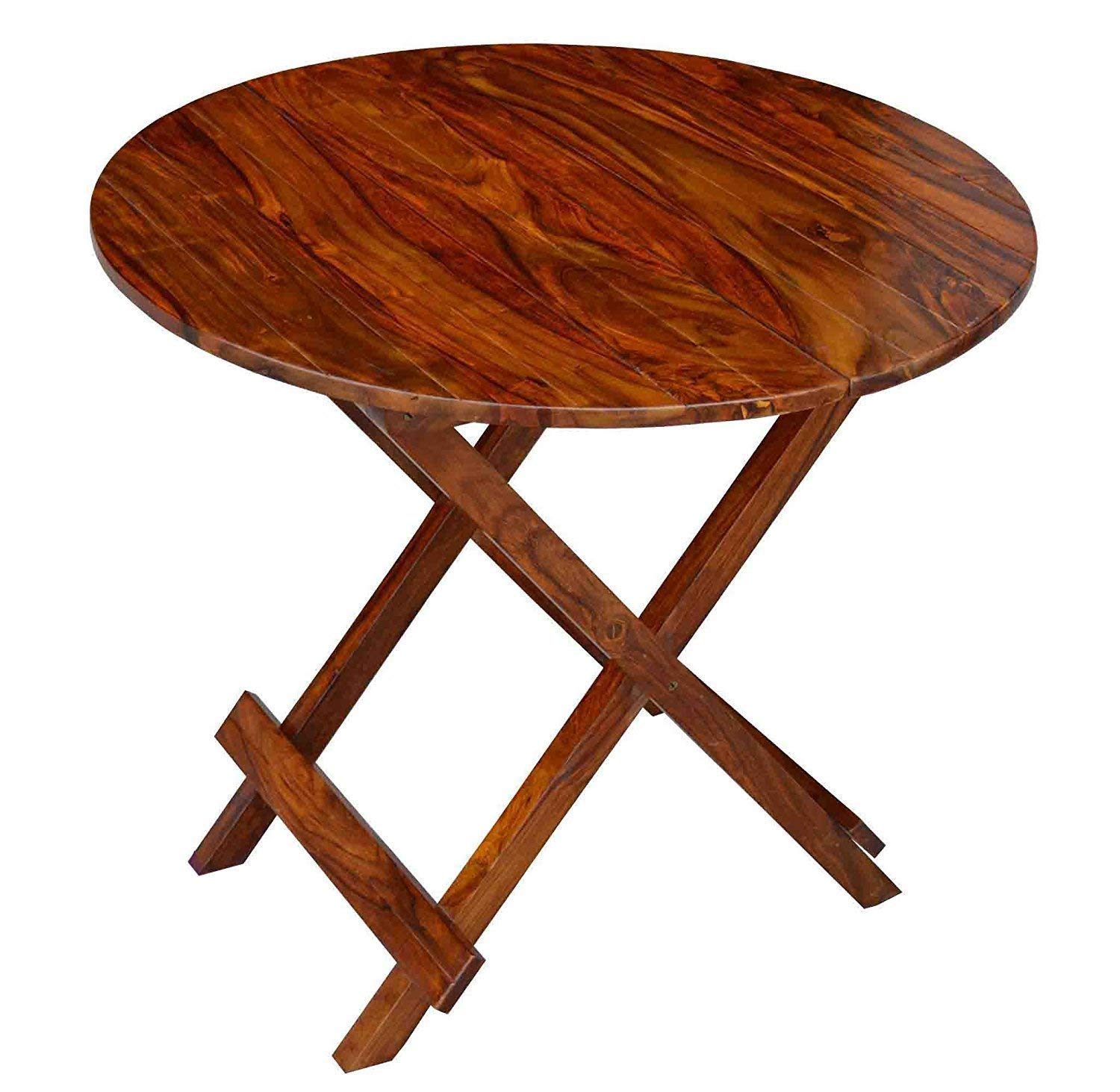 Enfurnish Solid Sheesham Wood Folding Dining Table Only | Wooden Foldable Patio Round Dinner Table for Home,Garden,Balcony,Outdoor,Office,Living & Drawing Room | Honey Finish