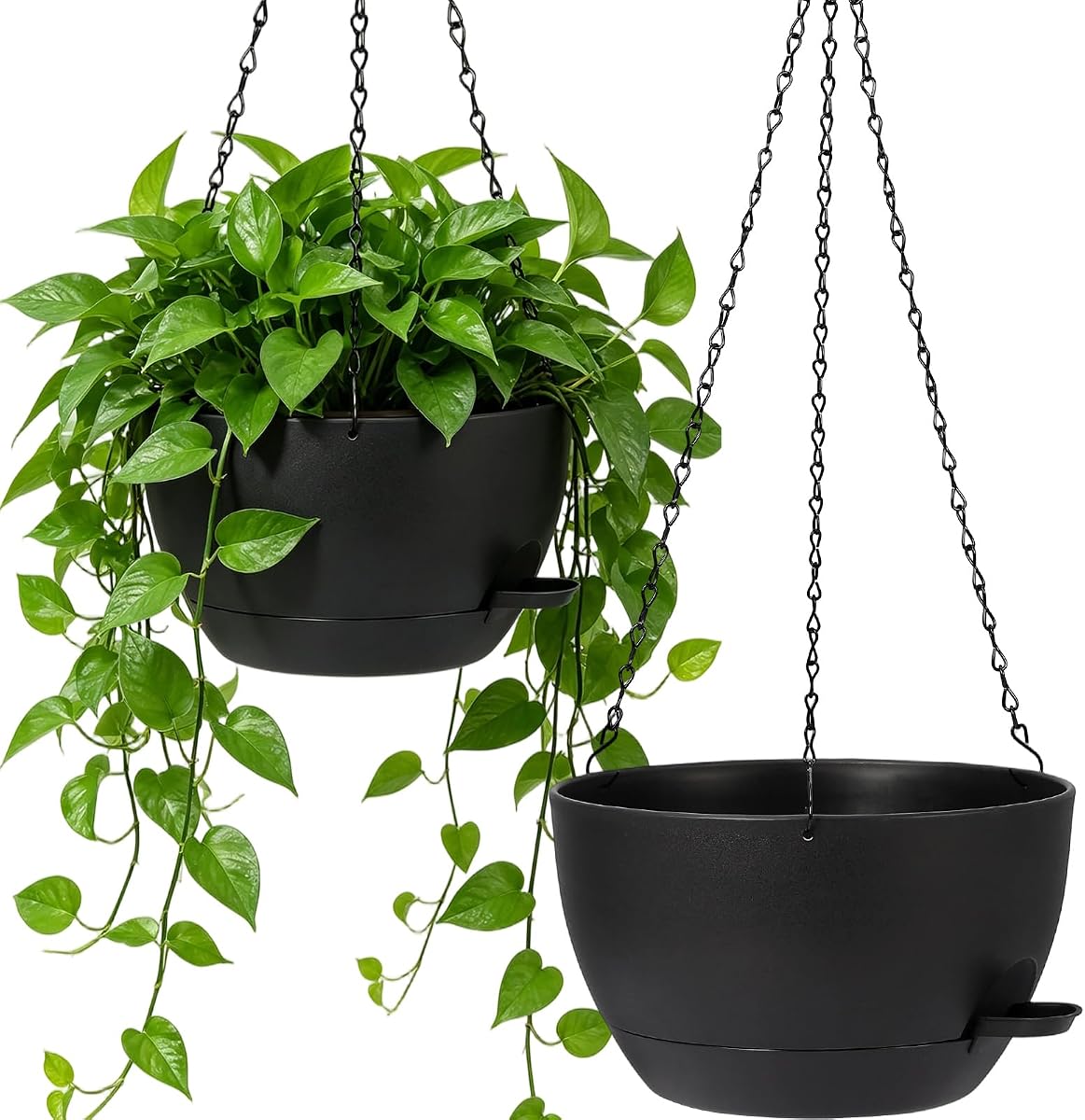 DANALLAN Hanging Planters for Indoor Plants, 2Pcs 12 Inch Self Watering Hanging Planter Basket Large Plastic Plant Holder with Removable 50 Oz Reservoir for Window Porch Garden Balcony