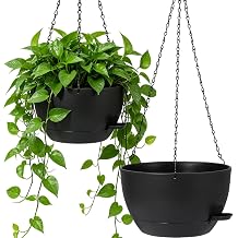 DANALLAN Hanging Planters for Indoor Plants, 2Pcs 12 Inch Self Watering Hanging Planter Basket Large Plastic Plant Holder with Removable 50 Oz Reservoir for Window Porch Garden Balcony