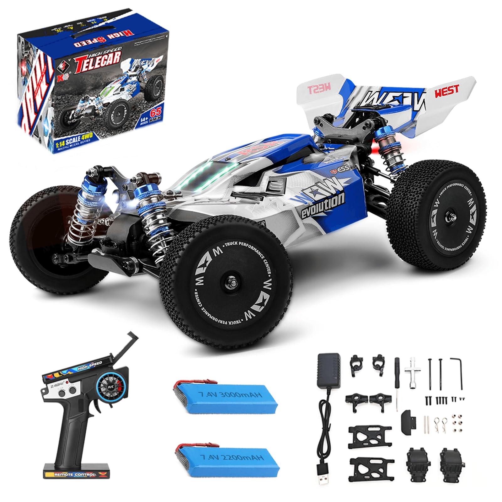 WLtoys 144011 1/14 4WD RC Cars for Adults, Max 43 MPH Off-Road Fast RC Cars?Upgraded Hardware(144001V2), Multifunctional Lighting Design?Suitable for Outdoor Activity and Gifts