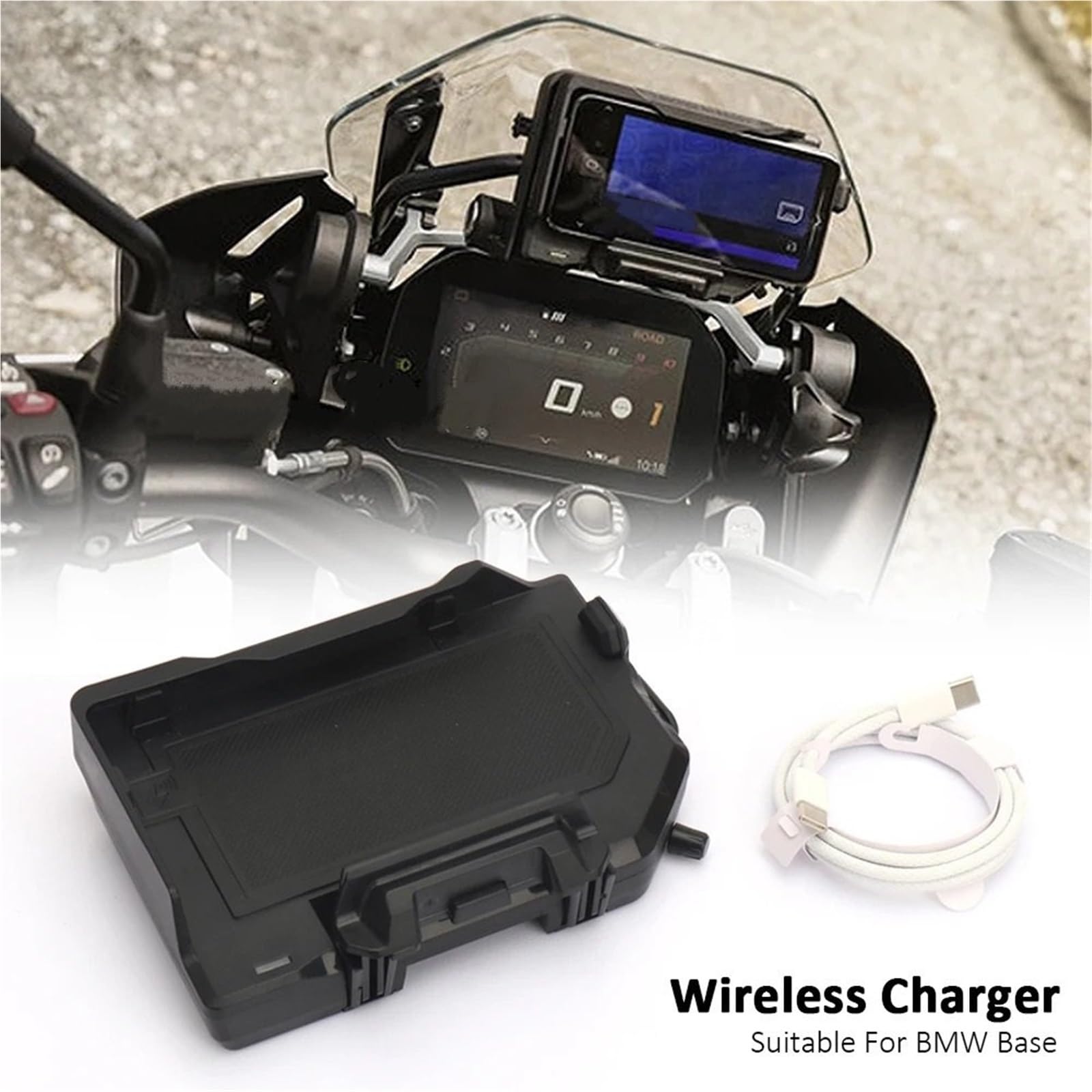 Zestaw naprawczy do linek hamulcowych Pasuje do BMW R1250GS ADV R1200GS Uchwyt nawigacyjny R 1250 GS R1250 Bezprzewodowa ładowarka telefonu Ładowanie mobilnego motocykla(Wireless- White Line)