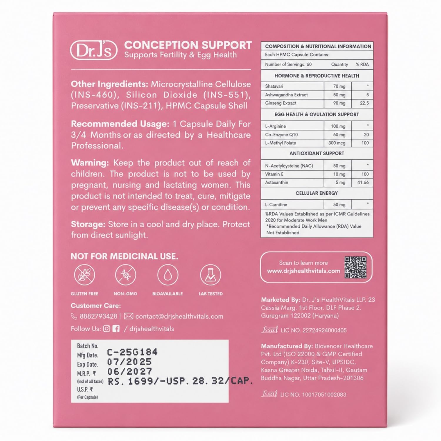 Dr. J'S HEALTHVITALS Conception Support Capsules - 60 Veg Capsules | Women's Fertility & Reproductive Health Supplement | Conception Supplement With L-Arginine, NAC & Antioxidants | Doctor Formulated | USFDA Registered — Amazon image 7