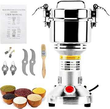 DasMarine 500g High Speed Electric Grain Mill Grinder - Commercial Stainless Steel Spice Grinder with 2500W Motor, 50-300 Mesh, 36000RPM - Ideal for Kitchen Herb, Spice, and Pepper Grinding 500g