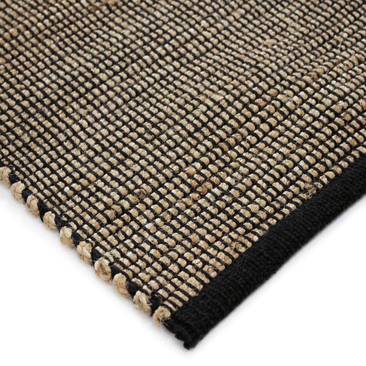 Thedecofactory Tapis en Jute et Coton tissé Main Noir Naturel 120x170
