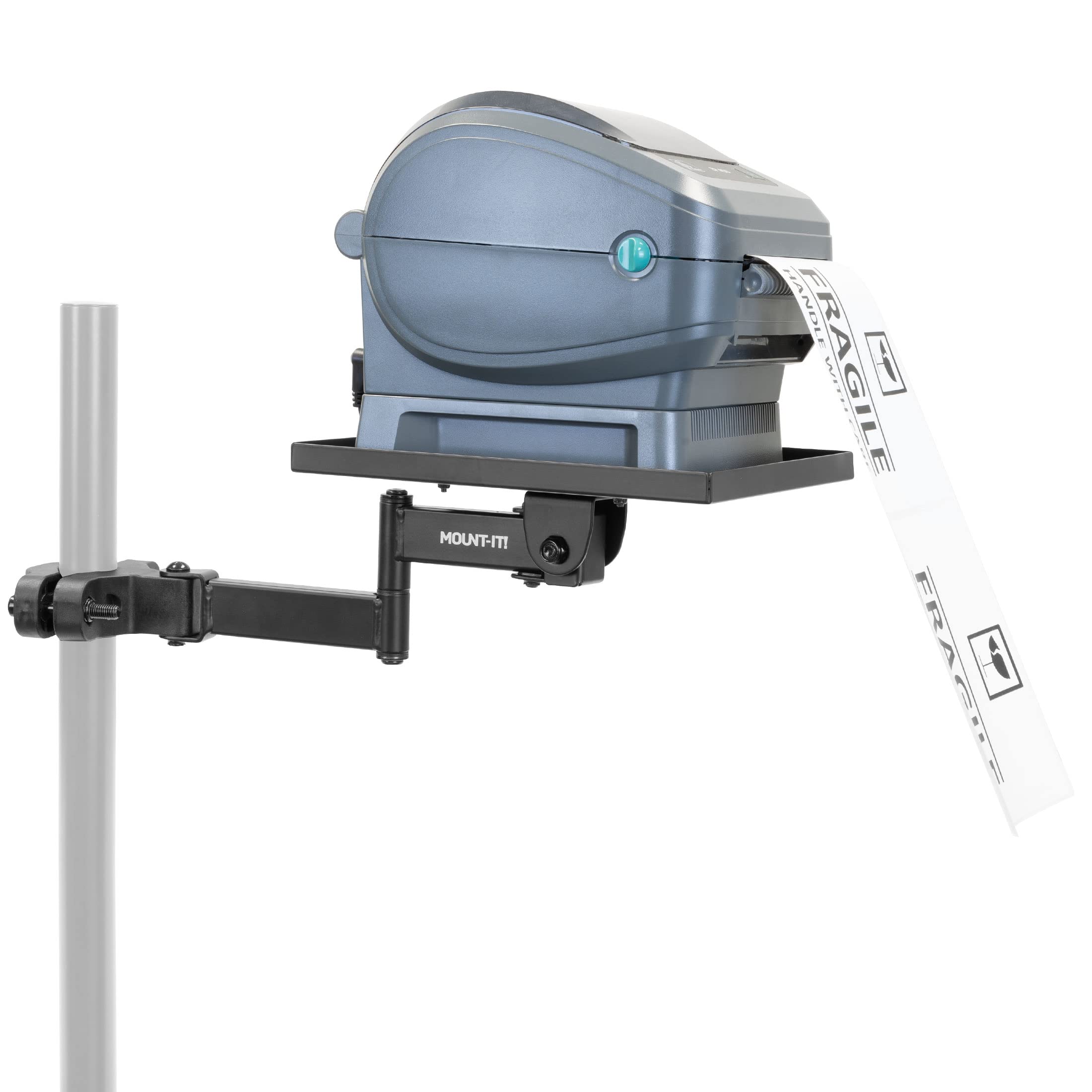 Mount-It! Printer Pole Mount for Thermal Label Printers, Full Motion Arm with Rotating Tray, Holds up to 11 lbs, Swivel, Rotate and Tilt, Clamp Connection Arm Mount for Label Makers