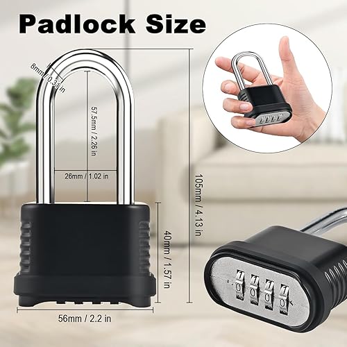 Miniatura 2 de Candado de combinación resistente de 2 o 4 unidades, candado de combinación de 4 dígitos resistente a la intemperie con grillete largocorto,